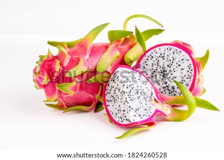 Dragon fruit isolated on white background, fresh pitahaya or pitaya