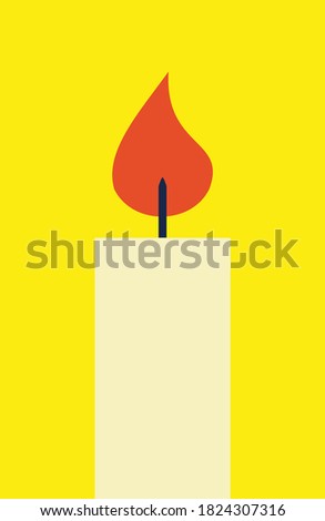 Candle with flame illustration in yellow background. Simple flat design. Vector Object.