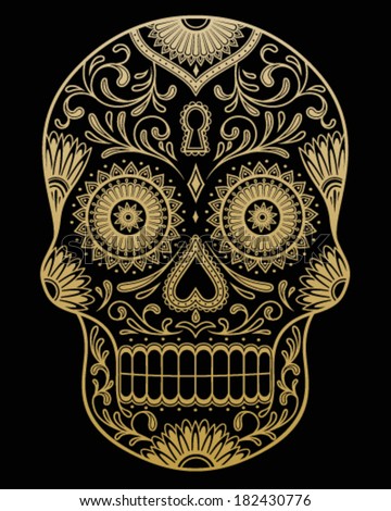 Ornate One Color Day of the Dead Sugar Skull Vector