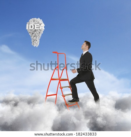man climbing a ladder on cloud