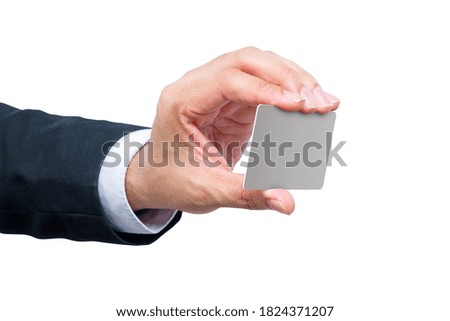 Businessman showing an empty card with his hand isolated over white background