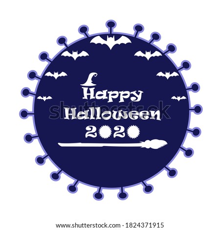 Coronavirus Halloween vector symbol or art 2020-- with bats, witch hat and broomstick