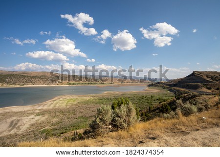 Scenic overlook of the Echo Reservoir in Utah Royalty-Free Stock Photo #1824374354
