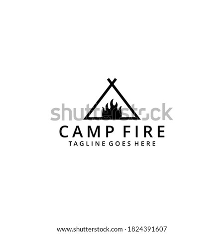 Creative Illustration Simple camp with fire flame Logo Design Vector