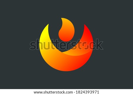 Flame logo in circle geometry grid. Harmony color of fire symbol. Modern logo fit for food, cafe, restaurant, transportation technology company.