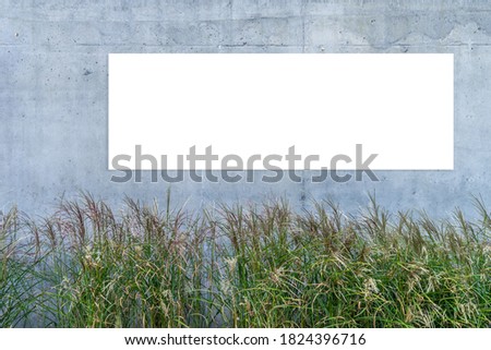 Mock up. Blank white horizontal billboard, advertising board, signboard on gray concrete wall background
