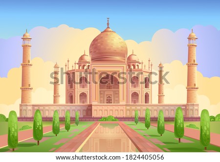 Taj Mahal is a palace in India. Mosque. Landmark, architecture, hindu temple in the Indian city of Agra, Uttar Pradesh. Vector illustration Royalty-Free Stock Photo #1824405056