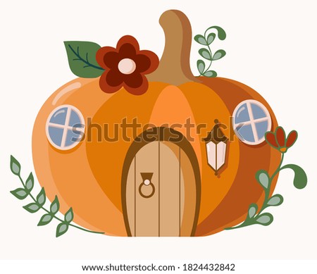 Pumpkin is a house. Cute autumn illustration in flat style.