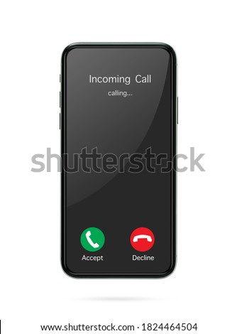 Incoming call phone screen interface. slide to answer, accept button, decline button. smartphone call screen mockup isolated with clipping path on white background. Royalty-Free Stock Photo #1824464504