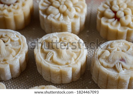 Mooncakes homemade step by step before baking.