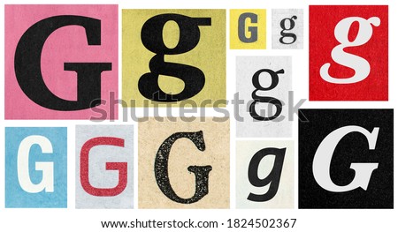 Paper cut letter G. Newspaper cutouts collage. Creative scrapbooking and crafting Royalty-Free Stock Photo #1824502367