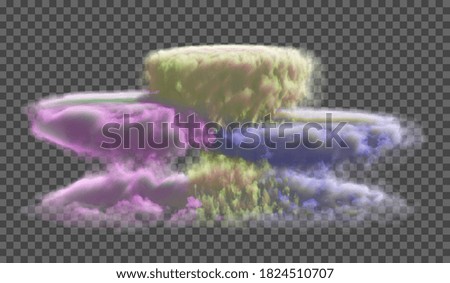 Multicolored dense cloud on a transparent background. Fantasy background.