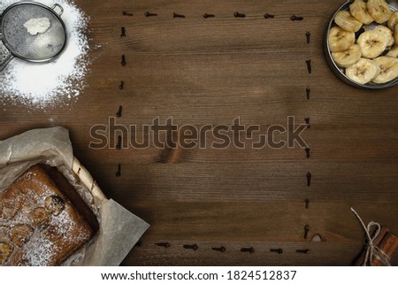 Banana cake on a wooden table