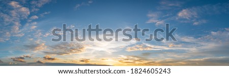 Panorama sunset sky for background or sunrise sky and cloud at morning. Royalty-Free Stock Photo #1824605243