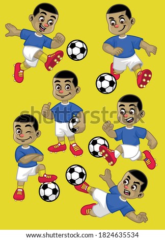 set cartoon of kid soccer player