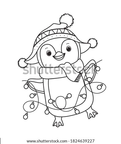 Winter Christmas penguin for coloring book.Line art design for kids coloring page. Vector illustration. Isolated on white background Royalty-Free Stock Photo #1824639227