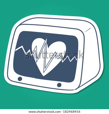 Pulse monitor. Sketch sticker element for medical or health care design