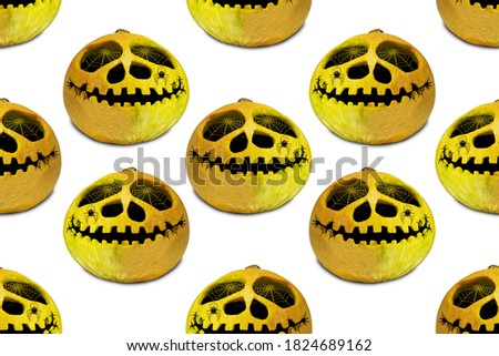 Seamless endless halloween pumpkin pattern. Festive autumn background. For design and printing. Jack's head background. All Saints' Day.