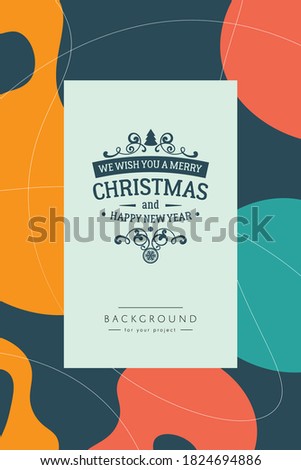 Modern colorful design of Christmas card with old retro badges and flat paper cut-like  elements for flyer, wallpaper, magazine, wallpaper. 