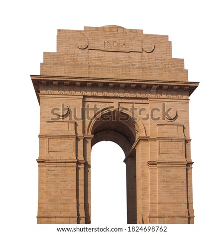 The India Gate isolated on white background. It is a war memorial also known as All India War Memorial in Delhi. Royalty-Free Stock Photo #1824698762