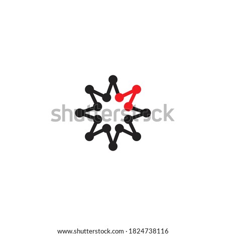 abstract medical digital logo with modern star icon, Vector. Minimal doctor tech logotype connect. Digital science laboratory mark. Abstract symbols from black and red circles. Chip connection sign