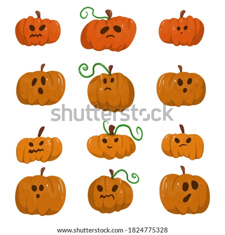 Set pumpkins icons. New simple halloween art illustration stamp design.
