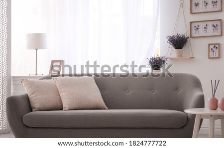 Stylish sofa in beautiful living room interior