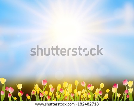Tulips on a blur background of sky. And also includes EPS 10 vector
