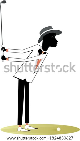 African golfer man on the golf course illustration. African golfer man aiming to do a good kick isolated on white
