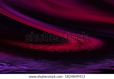 Dark abstract futuristic background. Neon lines glow. Neon lines, shapes. Multi-colored glow, blurry lights, reflected in the water. Empty stage background 3D illustration