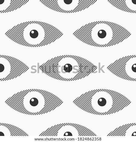Abstract seamless eyes pattern. Stylized eye shapes with diagonal stripes. Vector monochrome illustration.