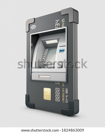 3d Rendering of ATM and credit or debit card. Clipping path included