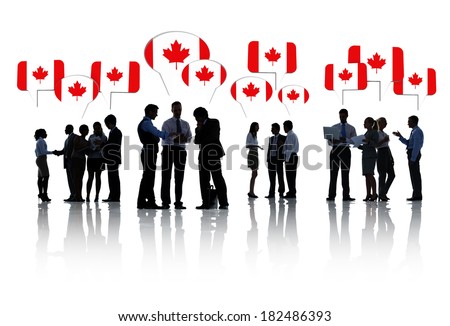 Silhouette Of Business People Discussing About Canada