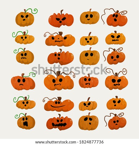 Set pumpkin icon art illustration design. New simple popular cartoon game and children book style.