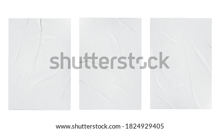 Glued badly wrinkled crumpled paper sheet template set mock up white background poster realistic vector illustration