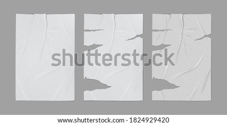 Glued badly wrinkled torn crumpled paper sheet template set mock up grey background poster realistic vector illustration Royalty-Free Stock Photo #1824929420
