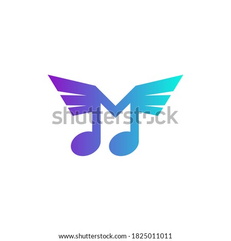 Letter M with wings for melody and music logo design