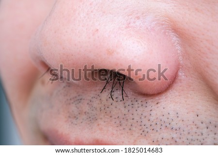Young man's nose His nostrils are hairy. . Health and medical concepts Royalty-Free Stock Photo #1825014683