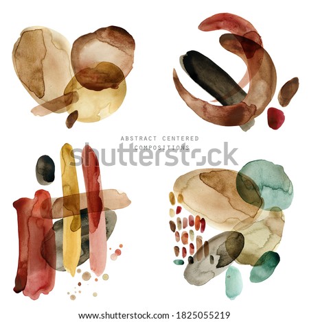 abstract watercolor compositions set. Scandinavian style. Splotches composition. Painterly shapes design. Logo. Wall art. Poster. Business card. Art print