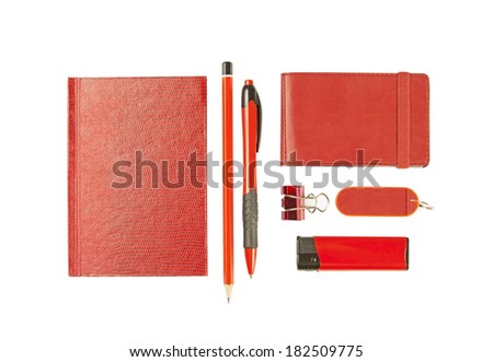 Red elements of corporate identity, set of office stationery, isolated on white background