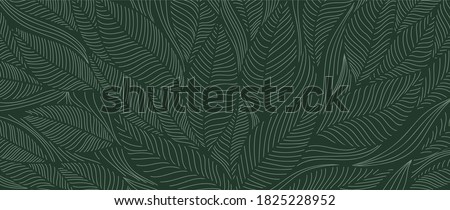 Tropical leaf Wallpaper, Luxury nature leaves pattern design, Golden banana leaf line arts, Hand drawn outline design for fabric , print, cover, banner and invitation, Vector illustration. Royalty-Free Stock Photo #1825228952
