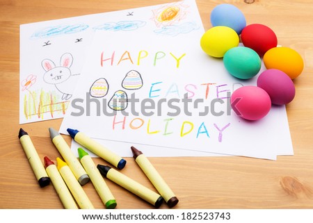 Children drawing and ester egg