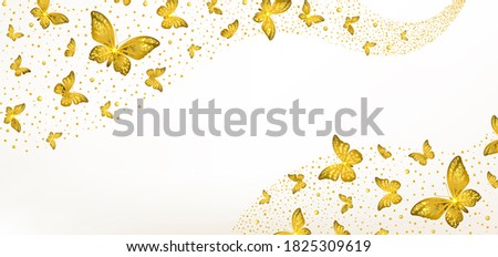 banner with decorative golden butterflies on a light background