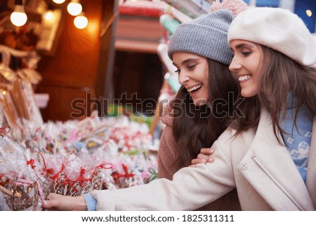 Big choice of candies on Christmas market