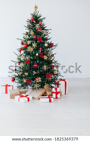 Christmas tree pine with gifts for the new year interior postcard banner