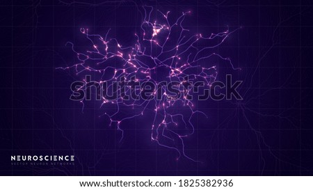 Neuron system complex model. Neural net structure. Research of the human nerve network. Digital artificial organism. Human mind cells data analysis. Royalty-Free Stock Photo #1825382936