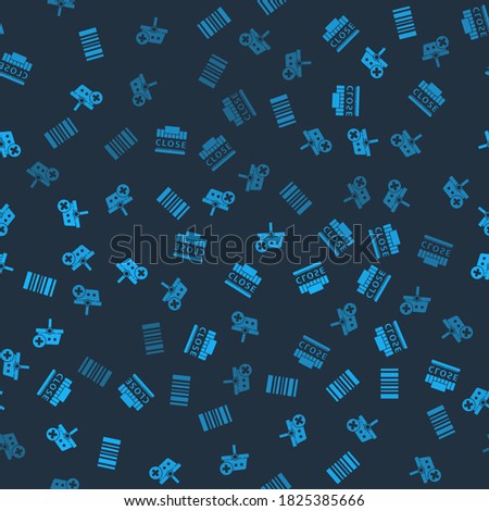 Set Barcode, Shopping building and text closed, Remove shopping basket and Add to on seamless pattern. Vector.