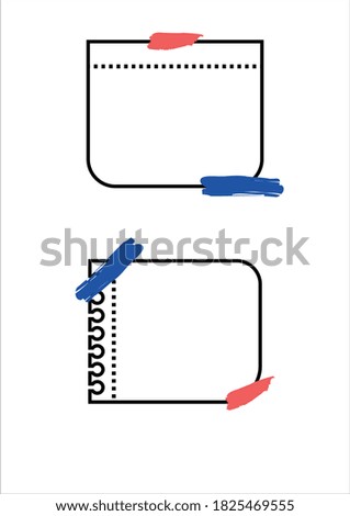 Blank sticky note vector with blue and red  tape on it. Two variation of sticky note vector. EPS10