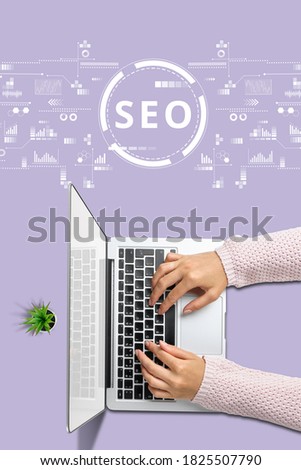 search engine optimization concept with the girl with laptop.