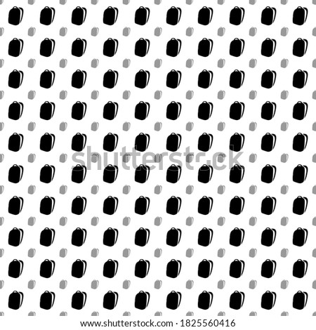 Square seamless background pattern from geometric shapes are different sizes and opacity. The pattern is evenly filled with black school bag symbols. Vector illustration on white background